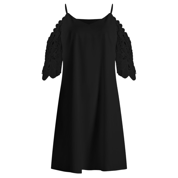 Kvinnor Enfärgad Sling Cutout Ärmar Casual Kort Klänning Spring black XL