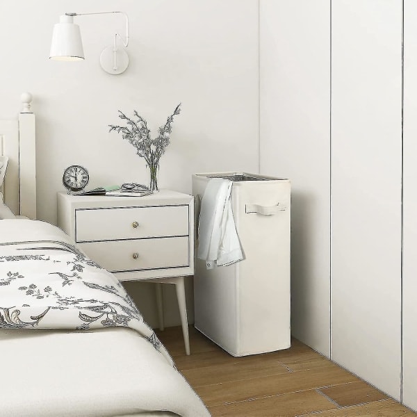 Smal kleskurv Slank kleskurv med sammenleggbart håndtak Skittentøy Bærbar smal kleskurv Organiseringsbokser (55 cm, Beige)