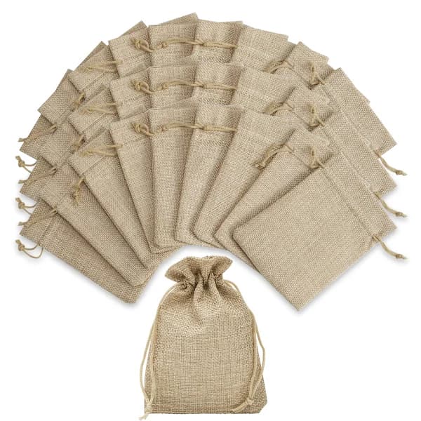 24-pack presentpåsar, juteväskor, små 7 x 9 cm, juteväskor, tygpåsar, små linnepåsar, juteväskor för smycken, bröllop, julfest