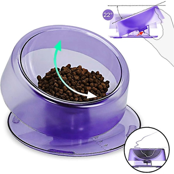 Plastskål för katt och hund 420ml, 0–22° Upphöjd och vinklad kattskål, Anti-kräkningsskål för katt med halkskydd (Lila)
