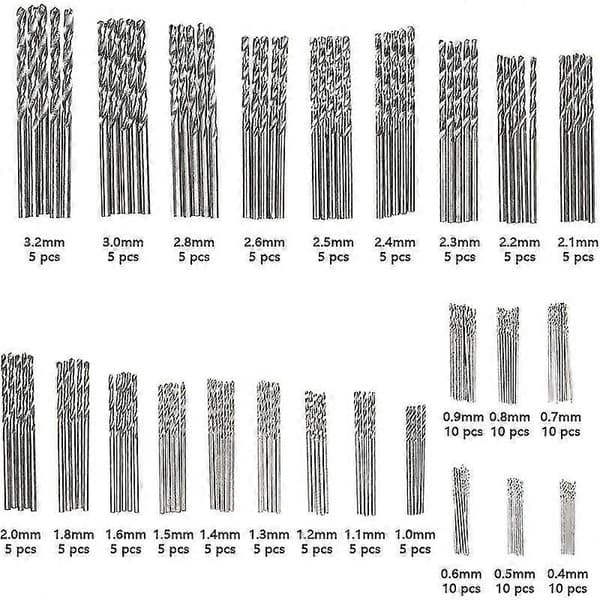 150 stk. spiralbor sæt Hss Titanium Micro Drill Micro Bit Sæt Værktøj 0,4 mm-3,2 mm til træ, metal