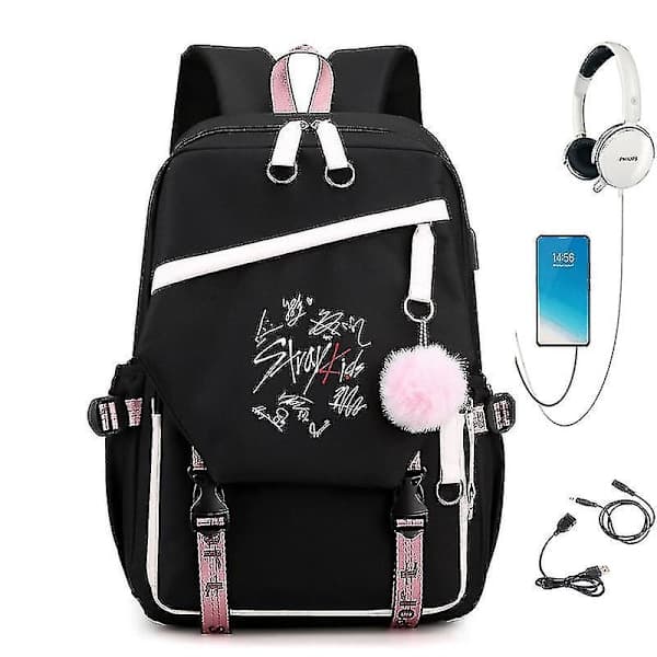 Stray Kids Combo Around The Same USB Ryggsäck Skolväska Koreanska Studenter Herr- och Damväskor