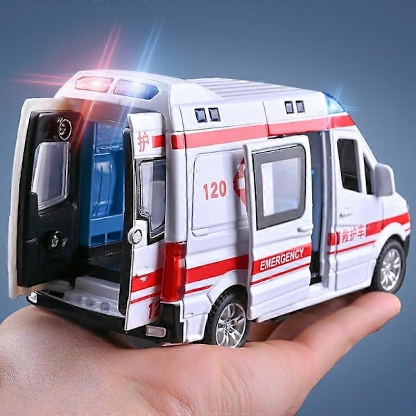 1:32 Simulaatiomalli Metallinen Ambulanssi, Vedä Taakse, Ääni ja Valo, Valettu Leluauto, Poliisin Erikoisauto, Lasten Lelulahja
