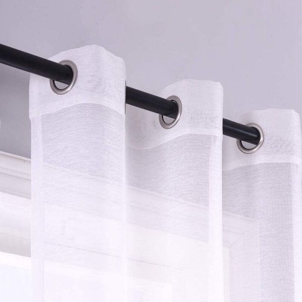 210 cm hvide gardiner med hvide øjer, sæt med 2 paneler, vindueshalvtransparente gardiner, polyester voile look gardiner til soveværelse