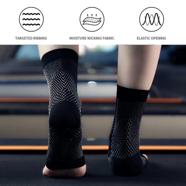 3 par neuropatistrumpor, lindrande strumpor för neuropatisk smärta, tendinit kompressionsstrumpor, plantar fasciit, neuropati - Svart Black - S M