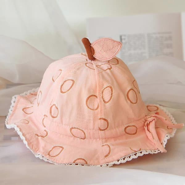 Kreativ tredimensjonal epledesign solhatt for barn, floppy strandhatt, bred brem, justerbar hodeomkrets 48 cm (rosa)