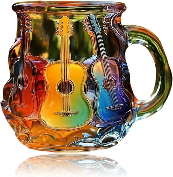3D Gitarr Kaffemugg, färgglad Musikalisk Design Glasmugg, Samlarobjekt Present till Musikälskare 3D Gitarr Kaffemugg A