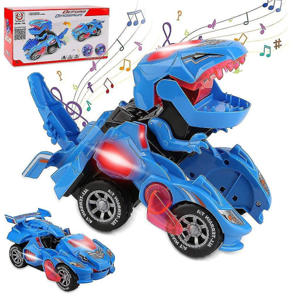 Muuntuva Dinosaurilelu, Muuntuva Dinosauriauto, Automaattisesti Muuntuva Dinosauriauto Musiikilla ja LED-valoilla, Sininen