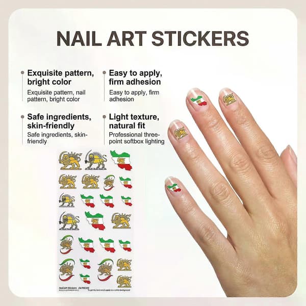 Jeg elsker Iran Persisk Flag Neglekunst Decal Sticker 3pcs