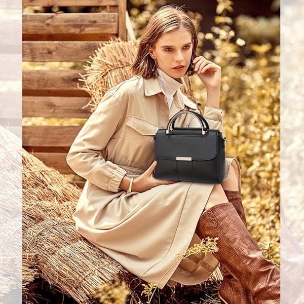 Dame Crossbody Håndvesker med Bueformede Håndtak Liten Firkantet Veske PU Lær Skulderveske Crossbody Veske for Tenåringsjenter Svart