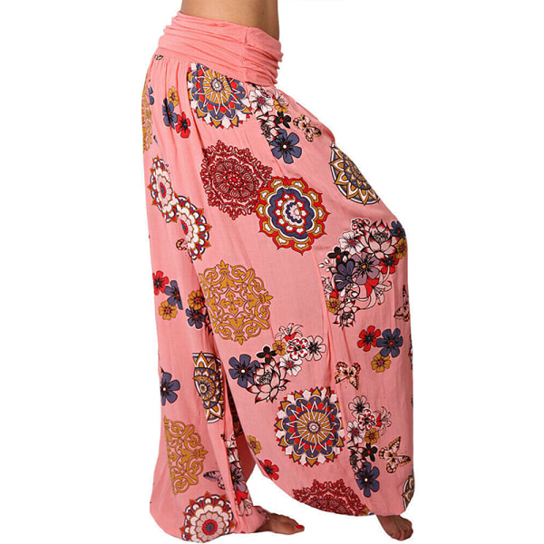 Yogabyxor naiselle Baggy Harem Boho Wide Leg Sports Aladdin Pants Pink,4XL