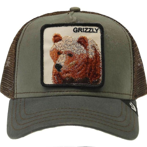 Animal Baseball Cap Sun Protection Mesh Brodert Trucker Hat Bear Green