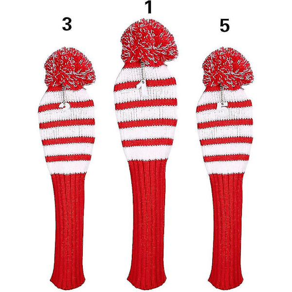 Knit Golf Headcover Set med 3 Pom Pom Head Covers