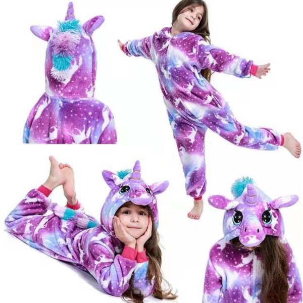 Flickor Barn Unicorn 1onesie Kostym Pyjamas Fleece Jumpsuit Mjuk nattkläder Pyjamas Pjs 4-7 år A
