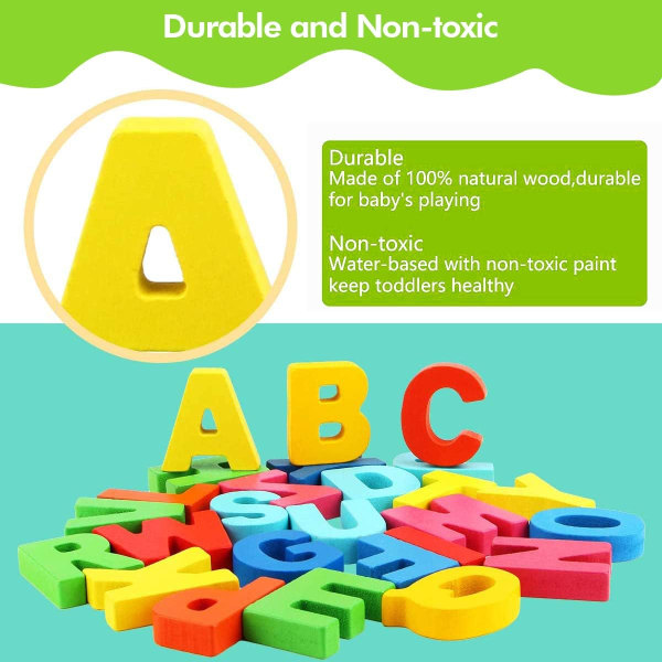Träpussel för barn - 20-bitars siffror och 26-bitars ABC-alfabet