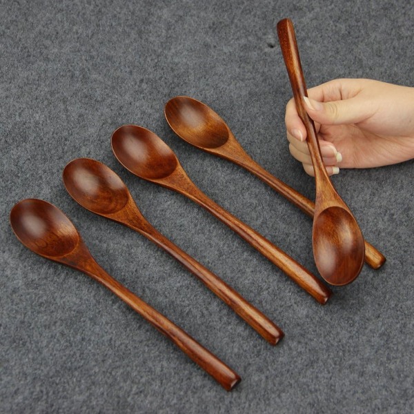Träsked i japansk stil - 5 Nanmu soppskedar med långa handtag