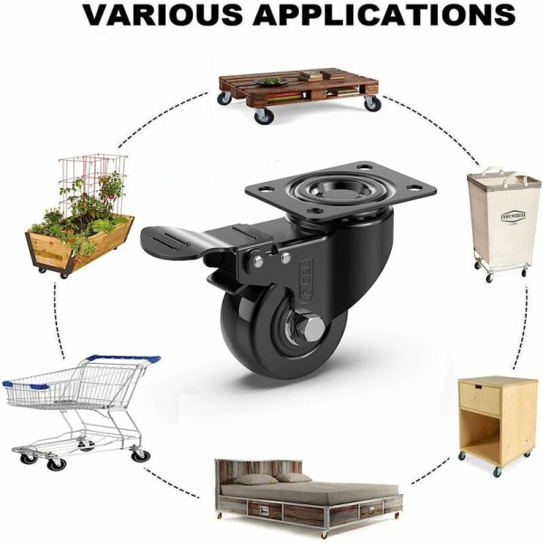 Svängbara hjul 50mm | 200 kg med broms, kraftiga möbelhjul