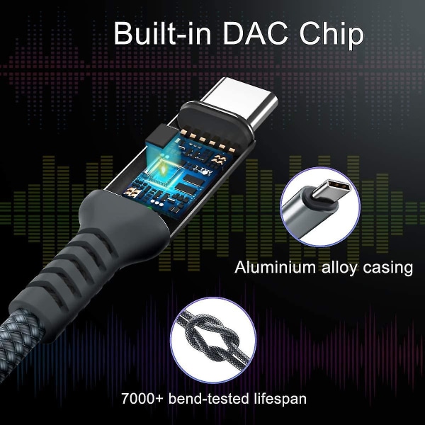 USB C 3,5 mm jackadapter - Typ-c hane-omvandlare Hörlurar Ljudkabel för hörlursuttag