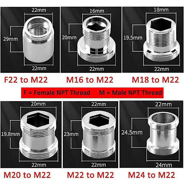 2-pack Mässing kranadapter 22mm m20 - M22 Npt hane till hane