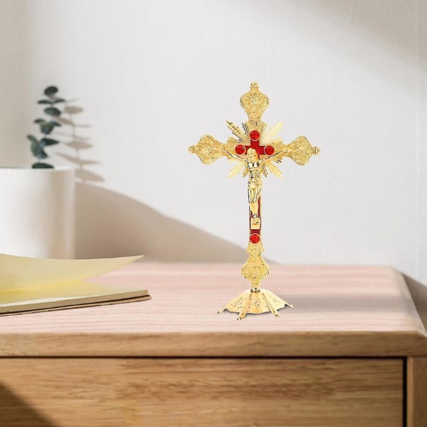 Metall stående krucifix katolsk kristen altardekoration