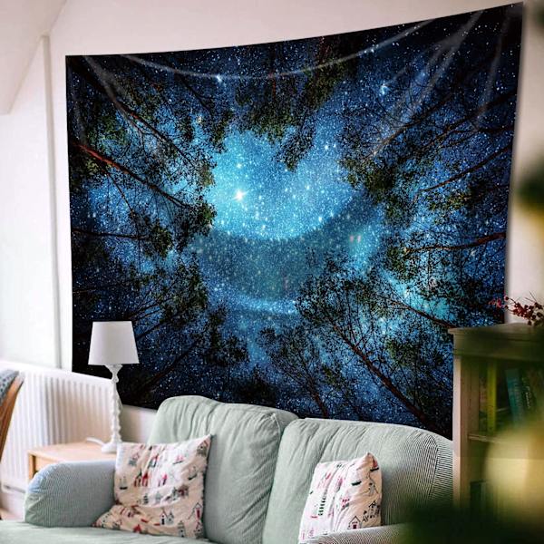 Starry Forest Gobeläng Vägghängande Psykedelisk Gobeläng Träd Strandfilt 150x130cm