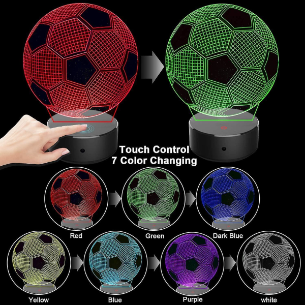 Fotboll 3d led nattlampa för barn tjej, 3d optisk illusion lampa nattlampa för sovrum lampor med fjärrkontroll 16 färg touch