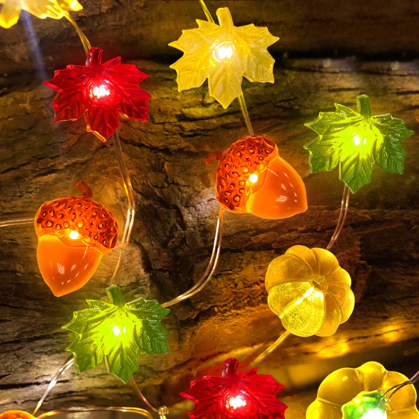 3D Pumpa Maple Acorn Autumn Lights, 10ft 30LED Garland String Lights, Fjärrkontroll