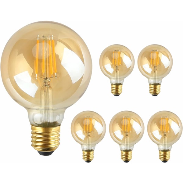 Set med 6 vintage Edison glödlampor - E27 bas - 4W - 2200K gyllene ljus
