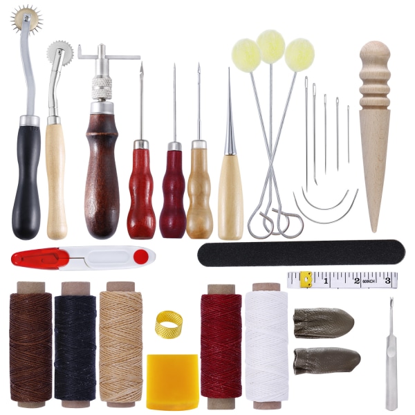 Läderhantverksverktyg och tillbehör: 26 delar set