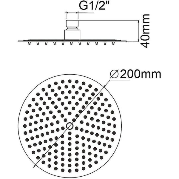 Duschhuvud, trycksatt duschhuvud, Enkelt duschhuvud Duschhuvud, Runt 20*20 cm