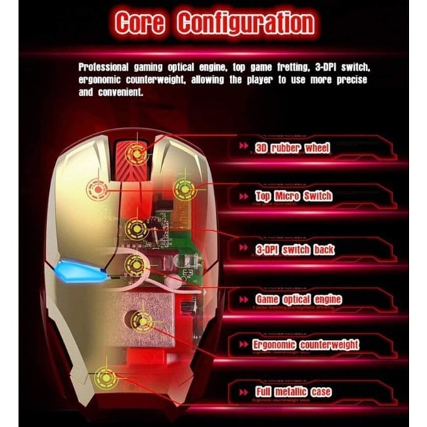 Ergonomisk trådlös mus - Bärbar Iron Man mus för datorer (2.4G)