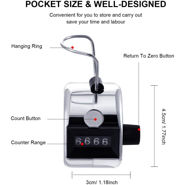 4-siffrig Hand Count Counter Hand Counter Metal Mekanisk Palm Counter varv