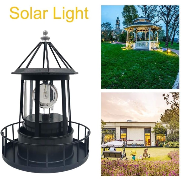 Solar LED Lighthouse 360 ​​graders roterande IP65 LED trädgårdsljuseffekt landskapslampa