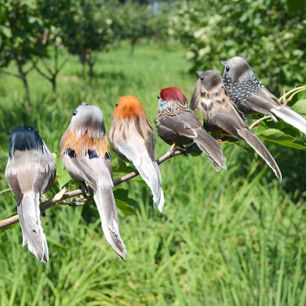 3-pack konstgjorda fåglar med fjädrar Dekorativ figur Djur Trädgårdsdekoration