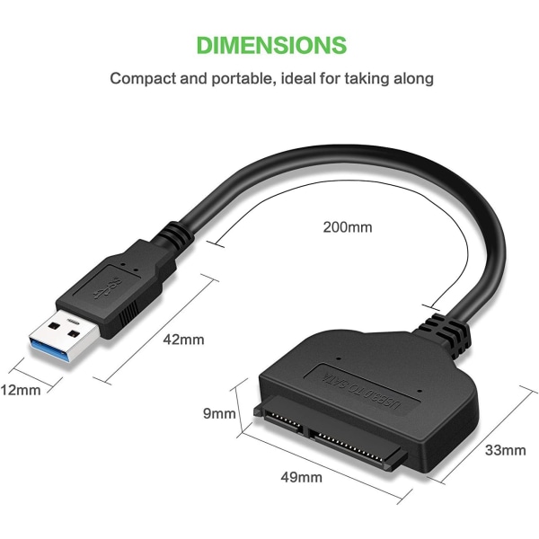 USB 3.0 till SATA-adapter - USB 3.0-kabel till SATA, hårddiskadapter