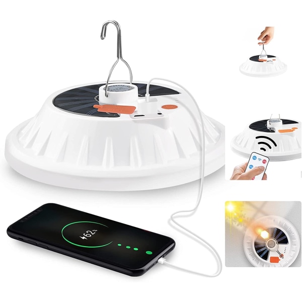 USB Uppladdningsbar LED Solar Camping Light - 5 lägen Tält Light IPX7 Vattentät Camping Lampa