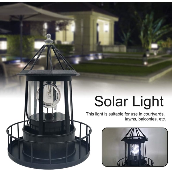 Solar LED Lighthouse 360 ​​graders roterande IP65 LED trädgårdsljuseffekt landskapslampa