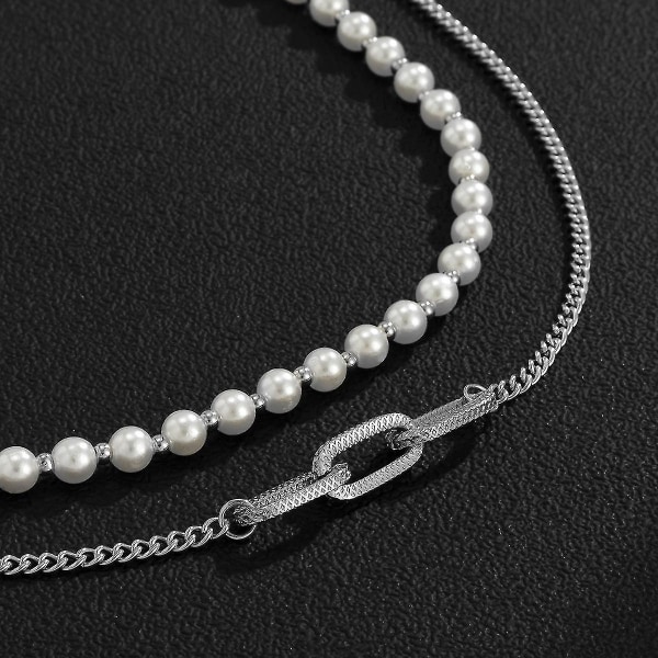 Vit K Set 2564 Hip Hop Retro Imitation Pearl mäns halsband