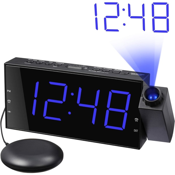 Projektionsväckarklocka, Digital Vibrationsklocka | 7" LED-skärm, dubbla larm