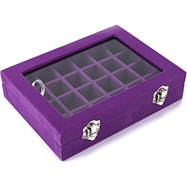 Sammetsglas smyckesring Display Organizer Box Brickhållare - Örhängen Case (lila)