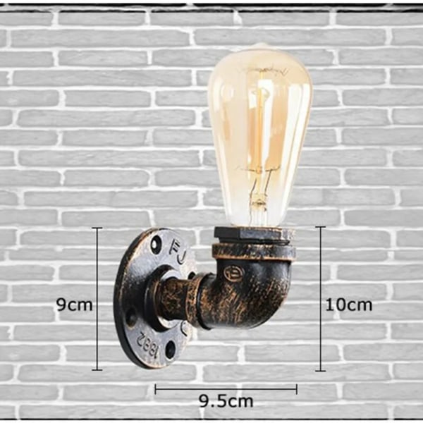 Retro vattenrör metall järn vägglampa, E27 vägglampa för restaurang bar kök (ingen glödlampa)