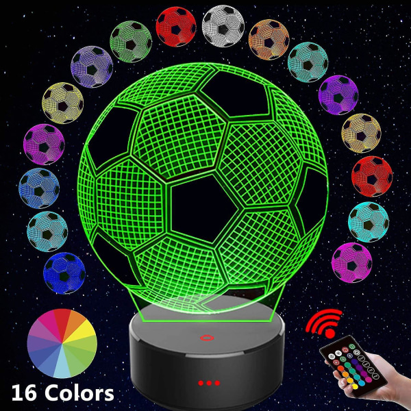 Fotboll 3d led nattlampa för barn tjej, 3d optisk illusion lampa nattlampa för sovrum lampor med fjärrkontroll 16 färg touch