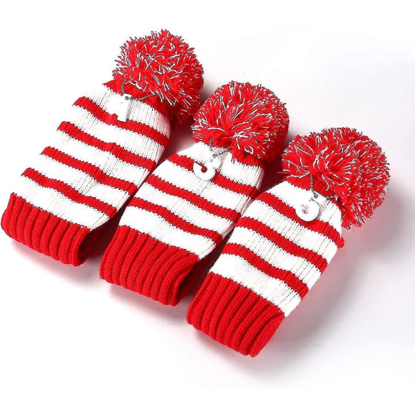 Knit Golf Headcover Set med 3 Pom Pom Head Covers