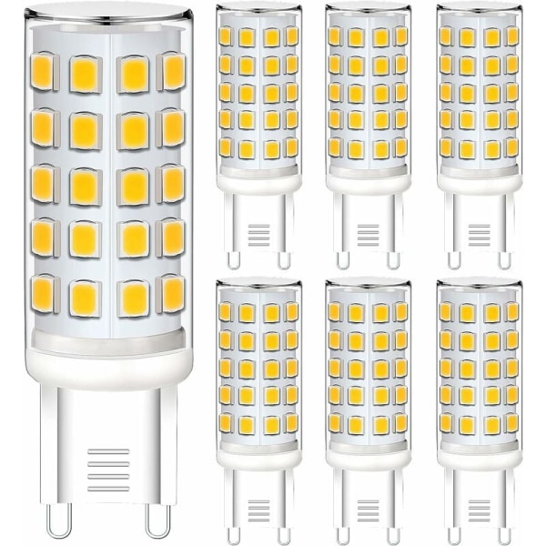 Förpackning med 6 dimbar varmvit G9 LED-lampa - 5W 230V, motsvarar 40W halogenljus, 430LM ljusstark