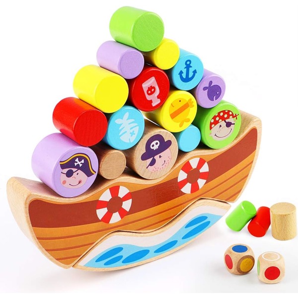 Trä Pirate Balance Game Stacking Block Montessori Toddler Toys