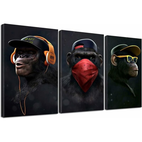 Wise Monkeys Väggkonst på canvas - Modern heminredning - 30 x 50 cm, 3 delar