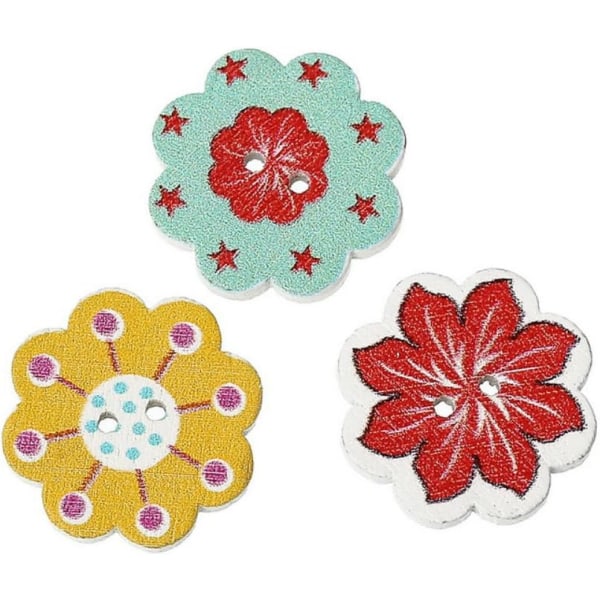 50 st/pack 20MM flerfärgade träknappar 2-håls blomformade knappar