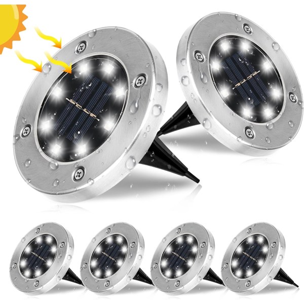 6 Pack Solar Ground Lights - 8 LEDs Utomhus Solar Garden Lights IP65 Ground Spot Light
