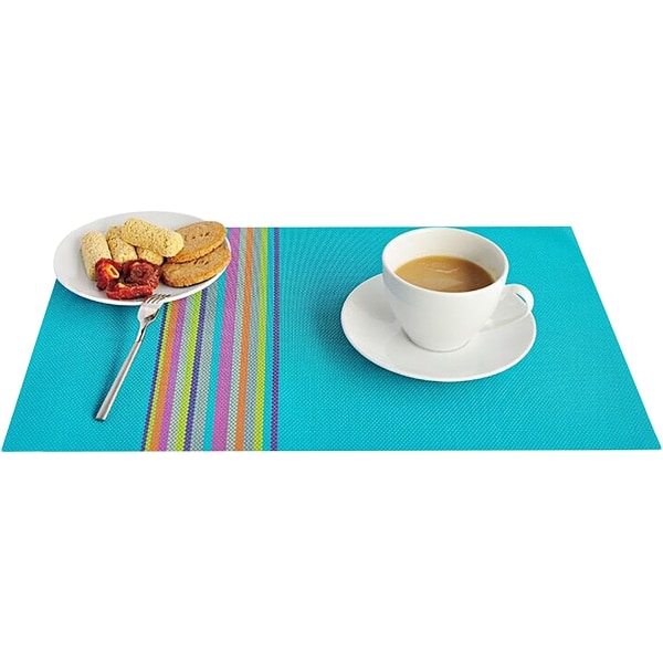 Set med 6 färgglada ränder PVC bordstabletter - tvättbar och värmebeständig (blå)