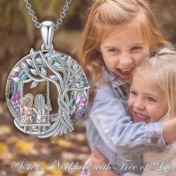 Livets träd systrar på gunga halsband dam smycken kristall gåvor